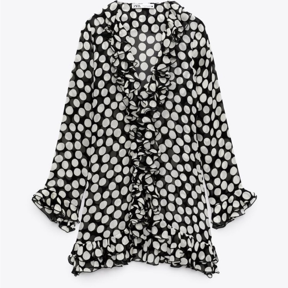 Zara Ruffled Polka Dot Blouse Dress - Small - Picture 7 of 12